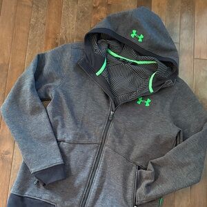 Under Armour Kids Charcoal Hoodie with Neon Green Details